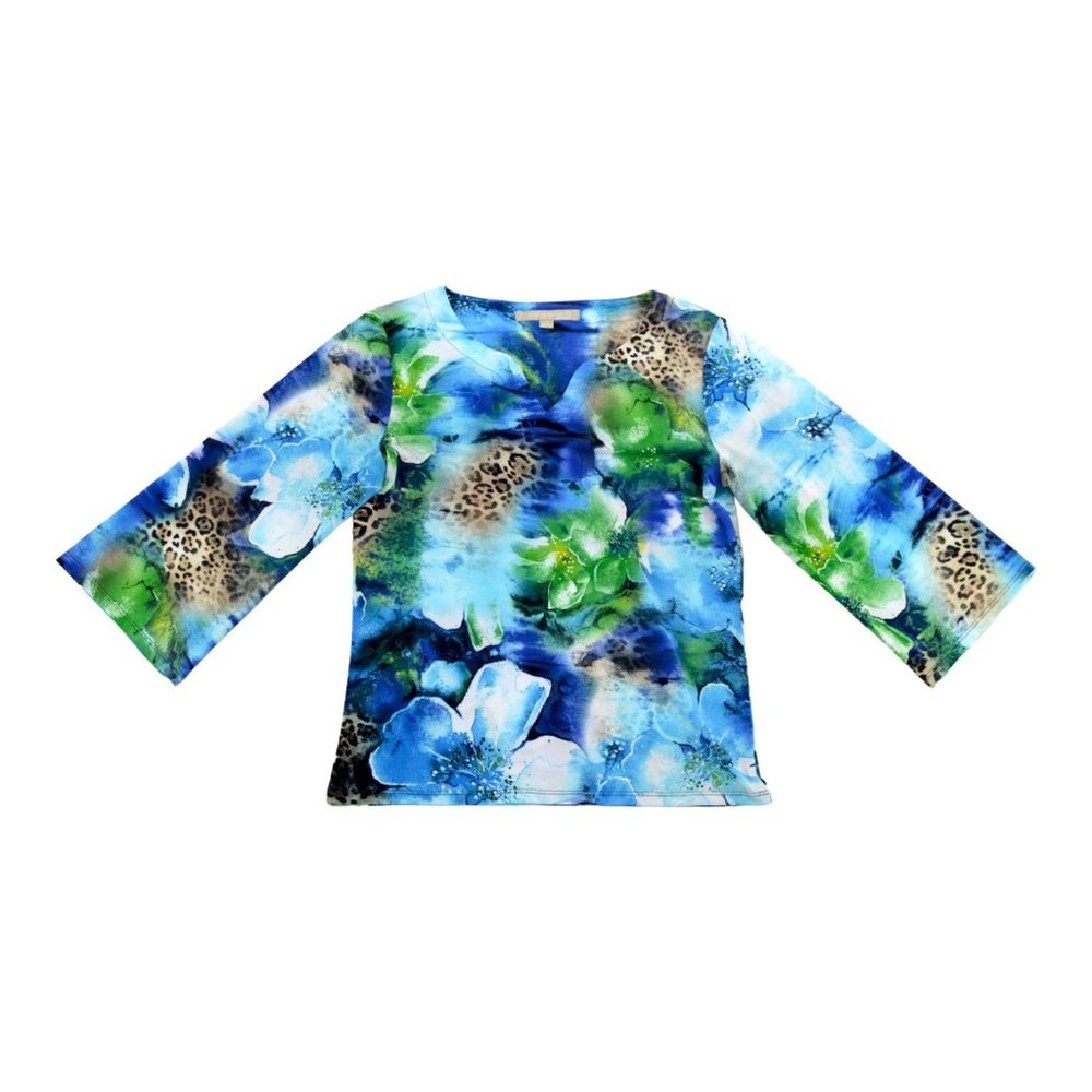 Complements by Erin London Women's Top Floral‎ 3/4 Sleeve Polyester/Spandex Sz S
